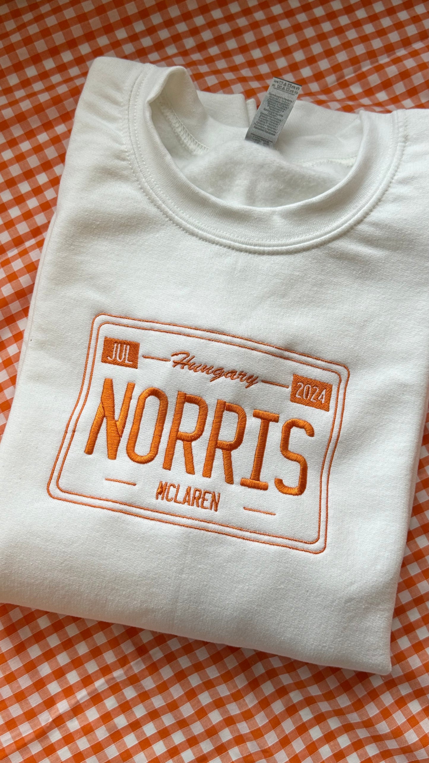 Lando Norris Hungary 2024 Vintage License Plate Embroidered Crewneck