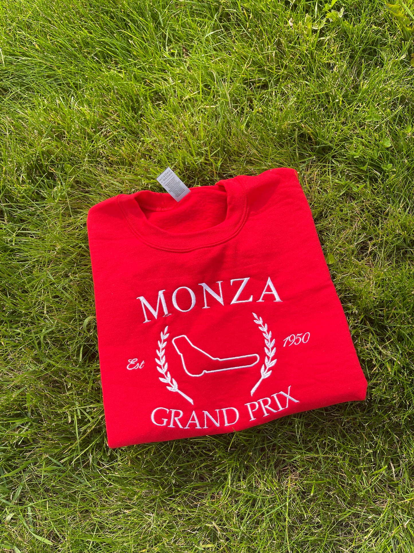 Custom Circuit Grand Prix Embroidered Crewneck with custom coloured embroidery