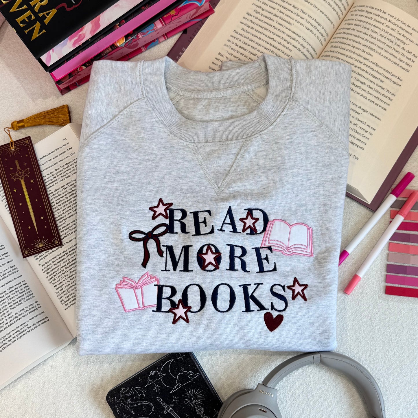 *PREORDER* Read More Books Embroidered Patchwork Sweatshirt