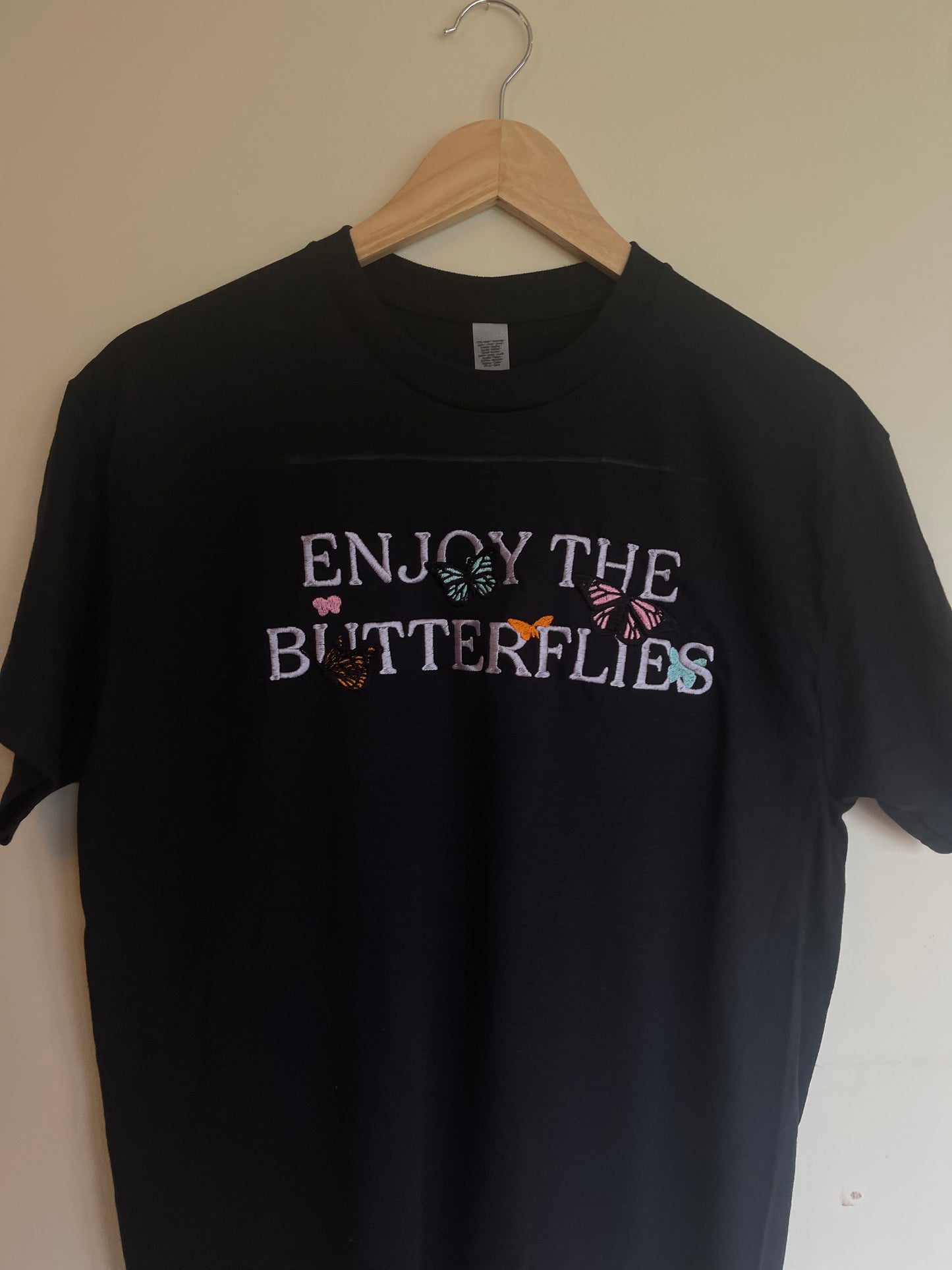 Enjoy the Butterflies Embroidered T-shirt with custom colours