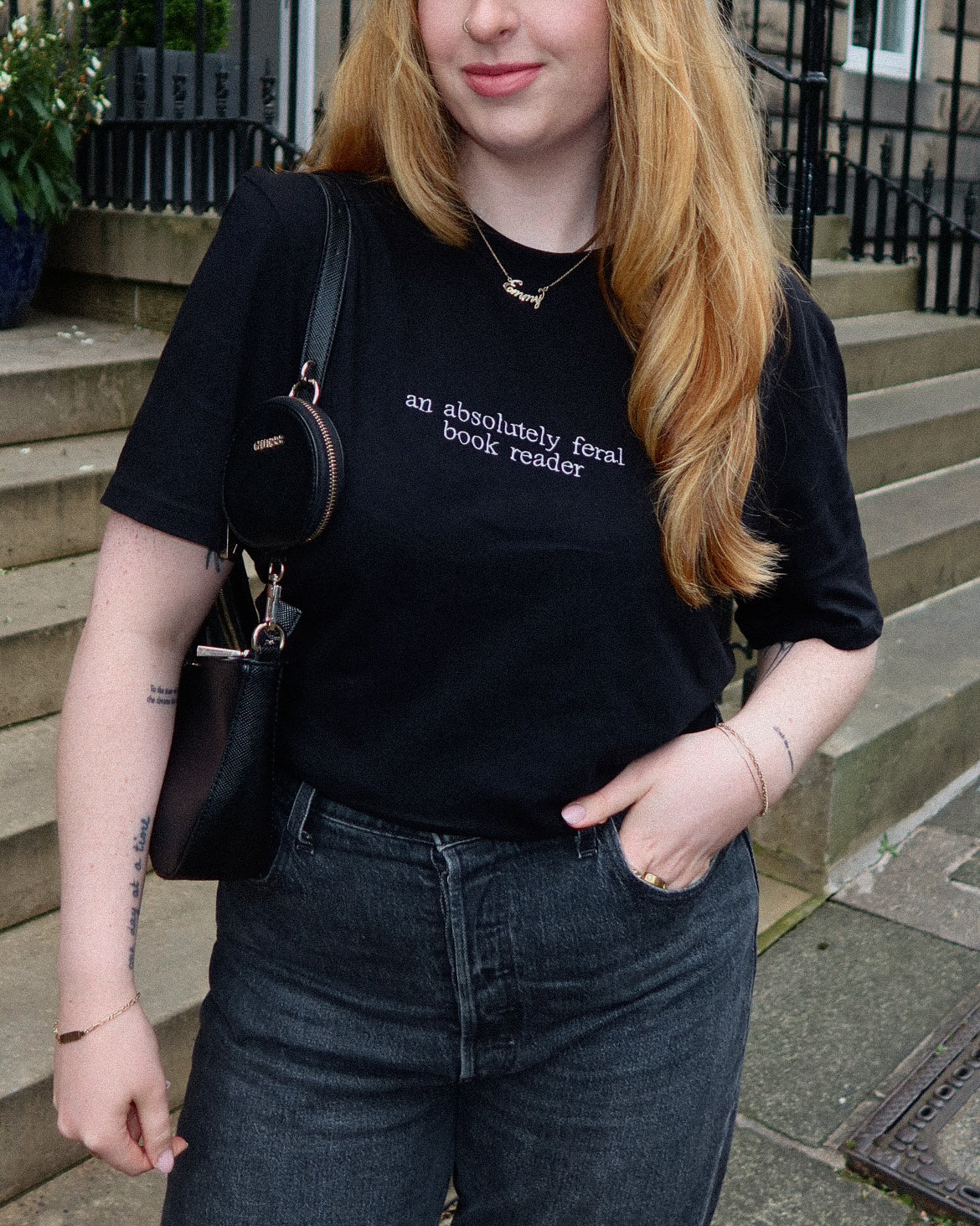 An Absolutely Feral Book Reader Embroidered T-shirt
