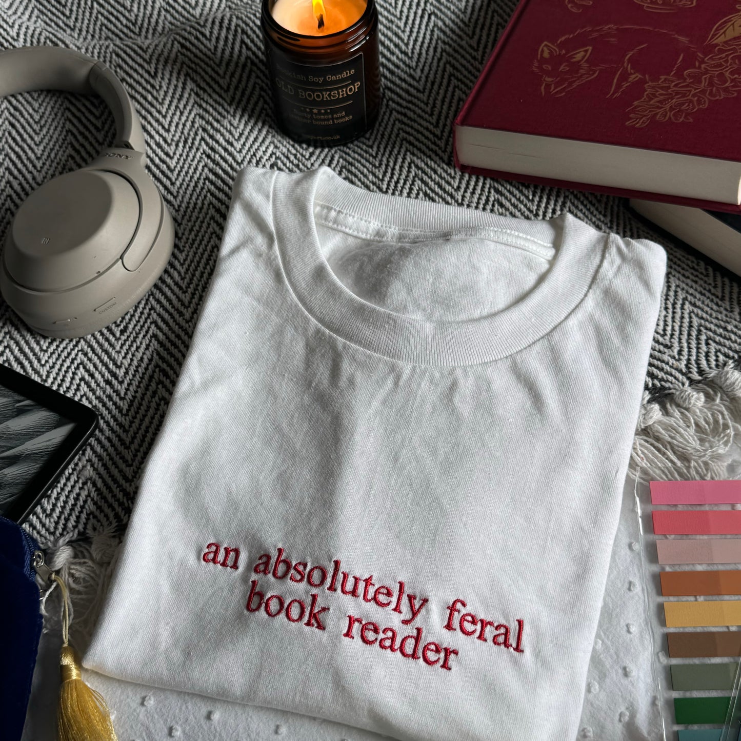 An Absolutely Feral Book Reader Embroidered T-shirt