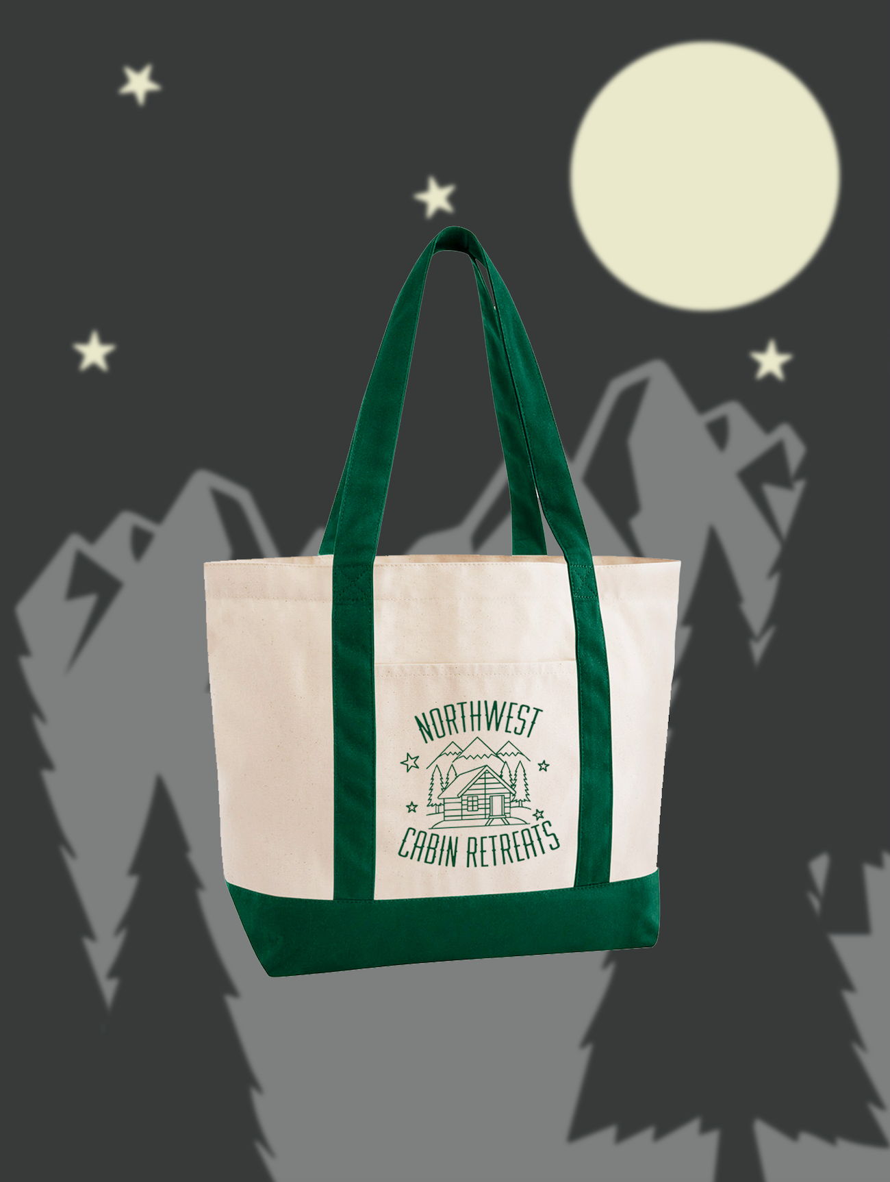 Northwest Cabin Retreat Embroidered Tote Bag