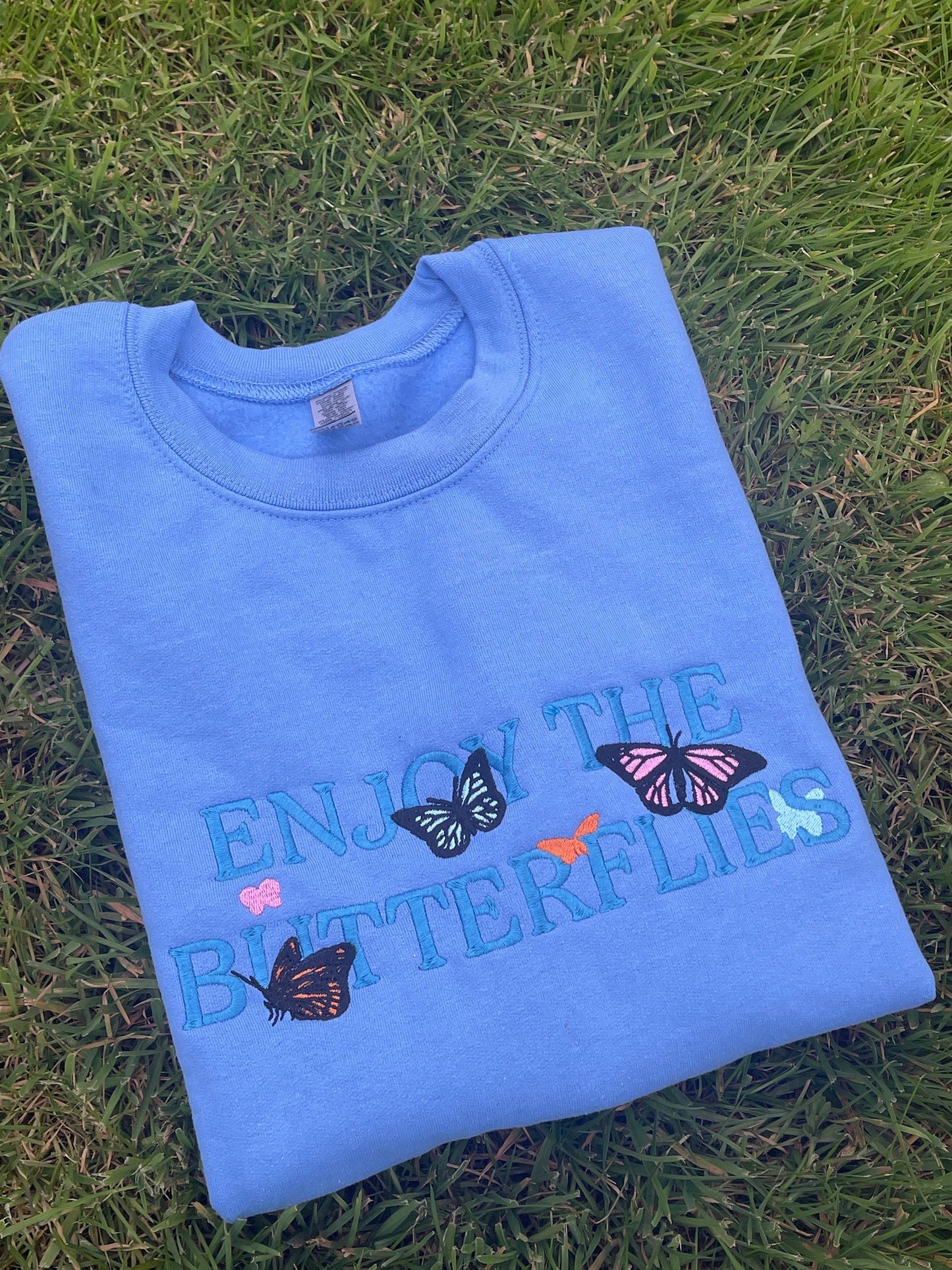 Enjoy the Butterflies Embroidered T-shirt with custom colours