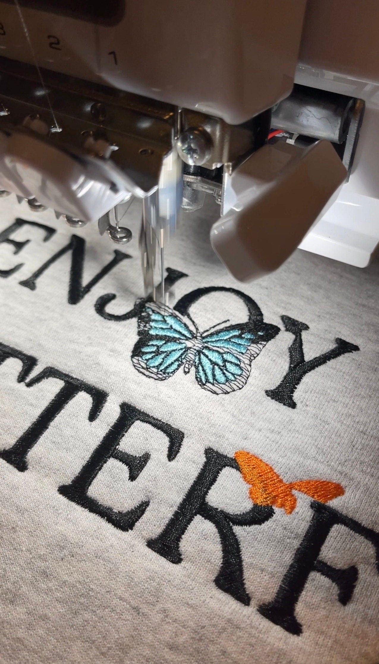 Enjoy the Butterflies Embroidered T-shirt with custom colours