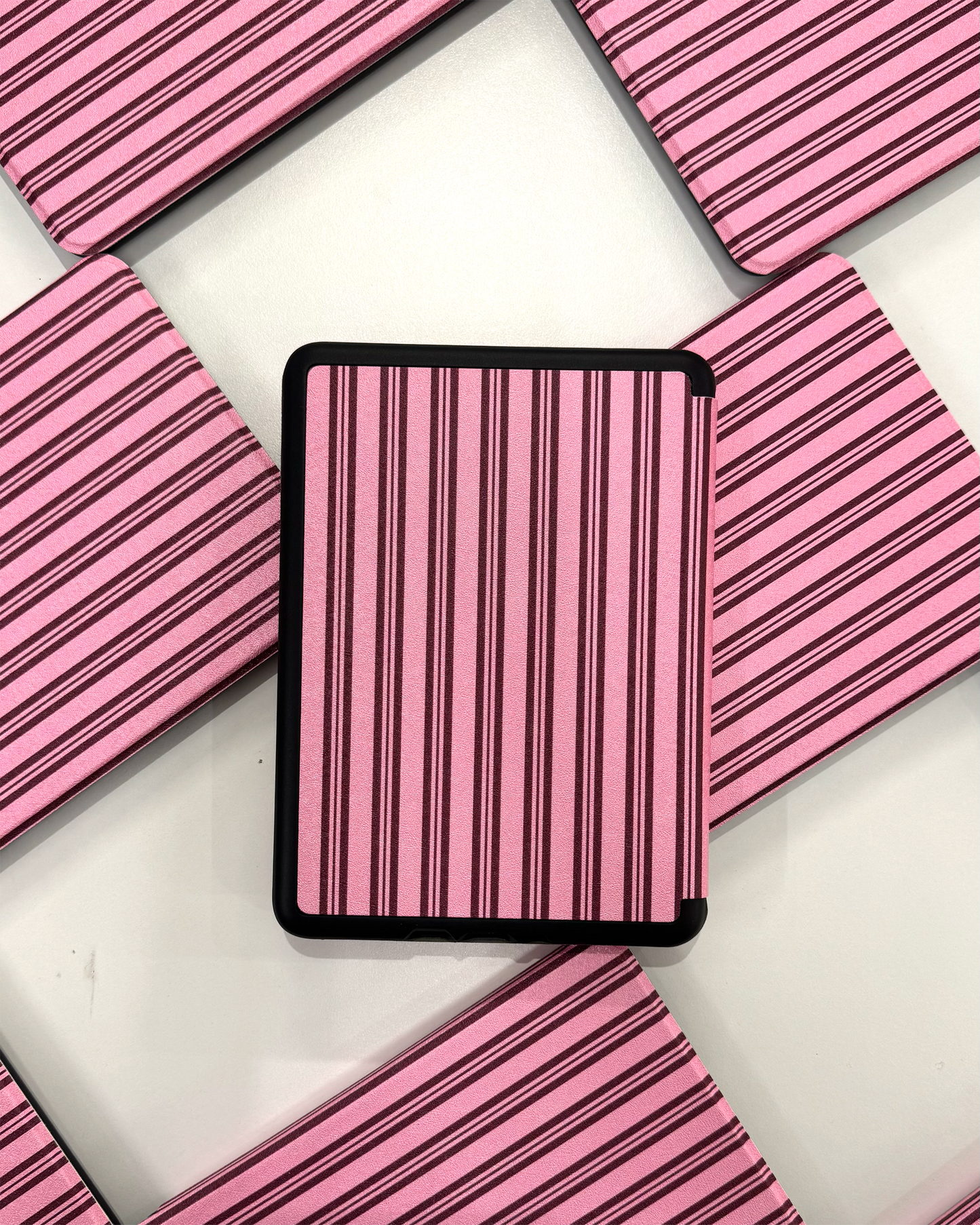 Pink & Burgundy Striped Kindle Case