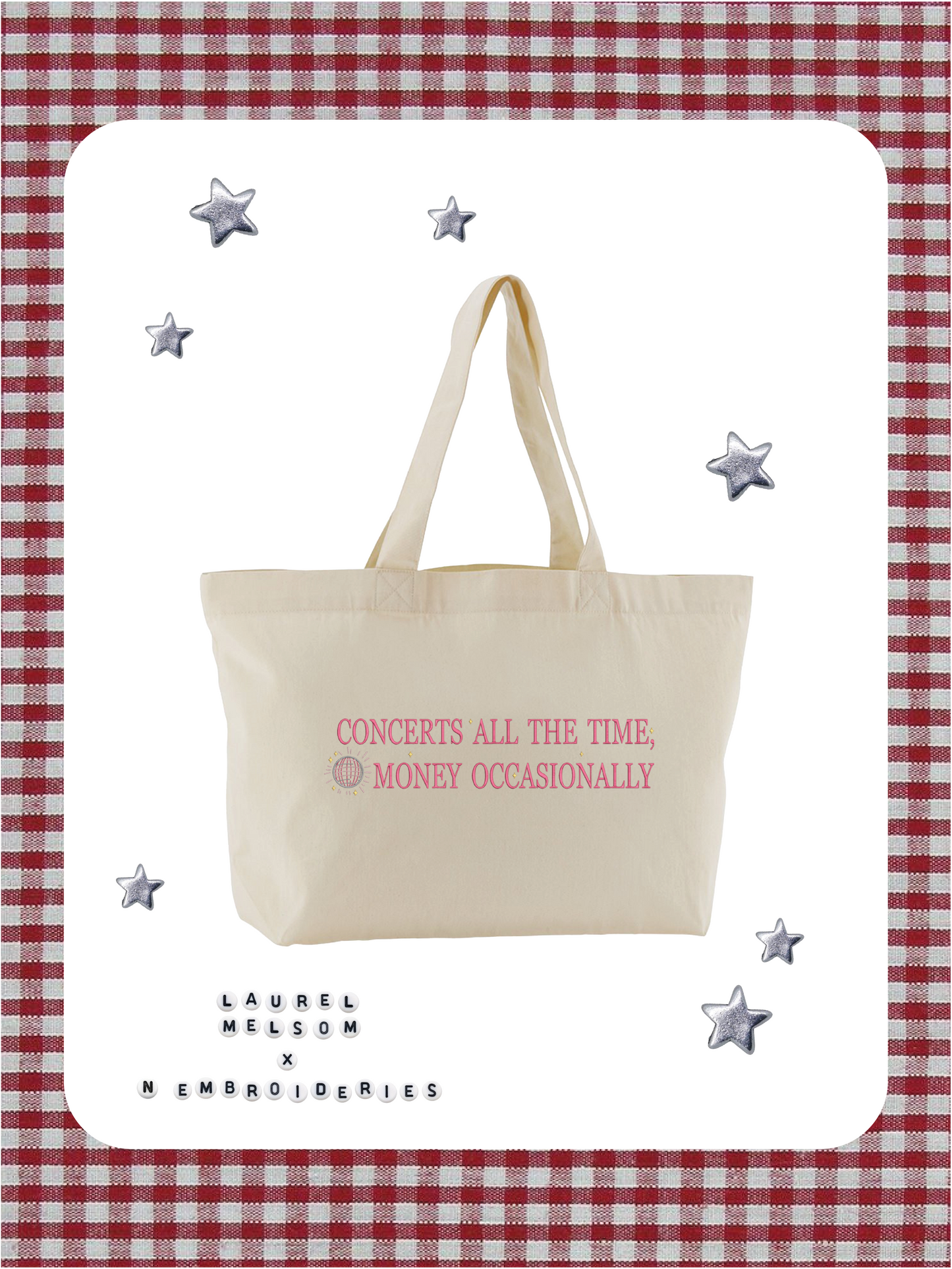 Concerts all the Time, Disco Occasionally Embroidered Tote Bag