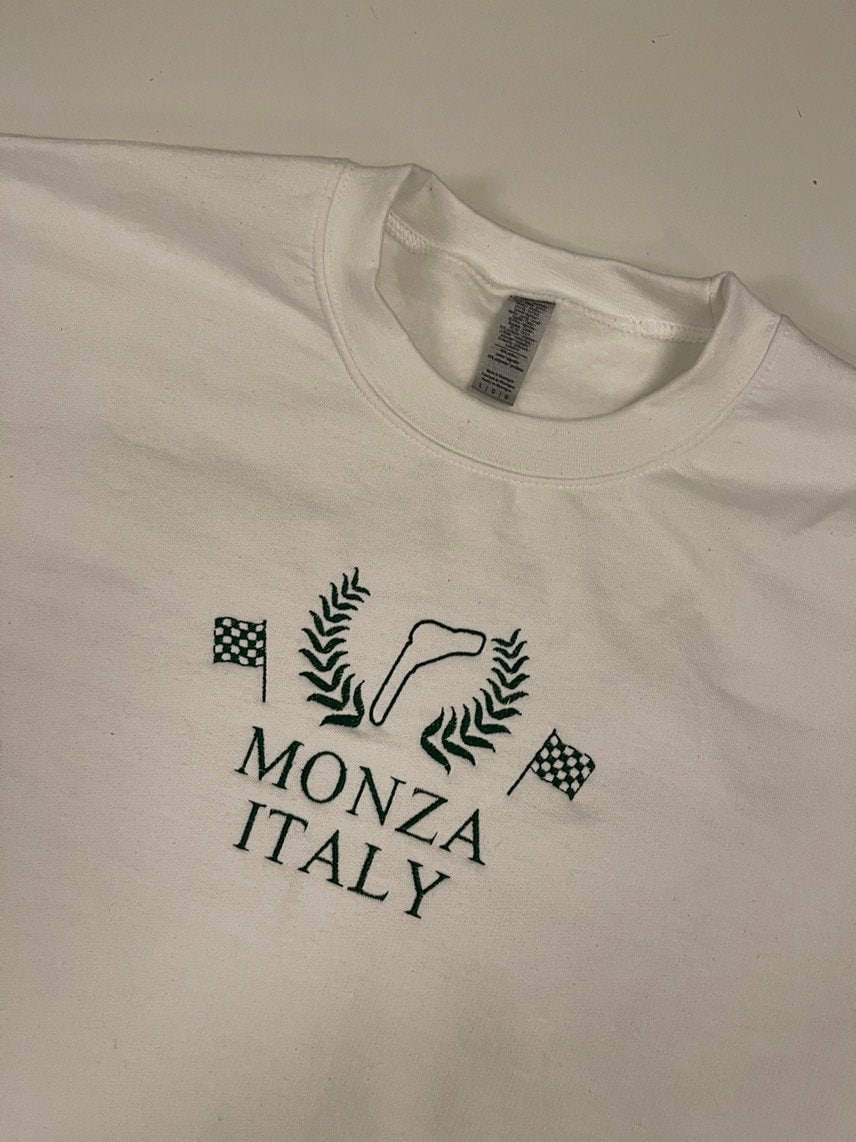 Circuit and location Embroidered Crewneck with custom coloured embroidery