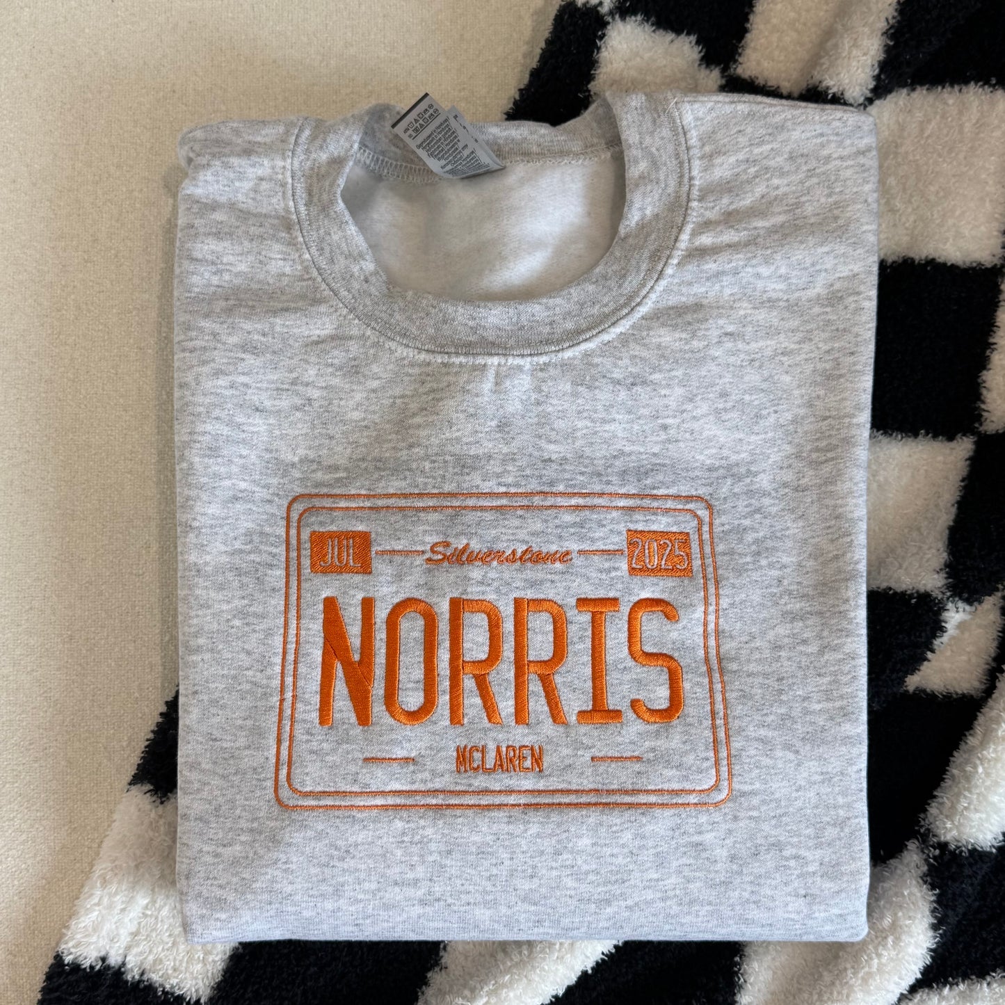 Lando Norris Silverstone 2025 Vintage License Plate Embroidered Crewneck