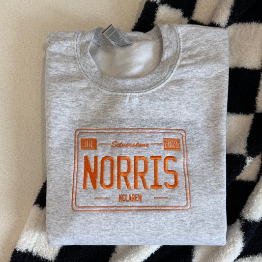 Lando Norris Silverstone 2025 Vintage License Plate Embroidered Crewneck