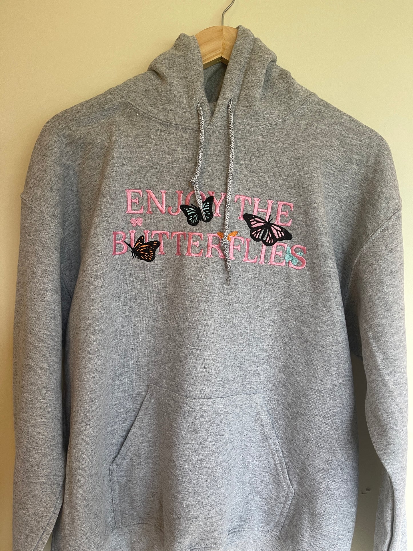 Enjoy the Butterflies Embroidered Hoodie with custom colours Small