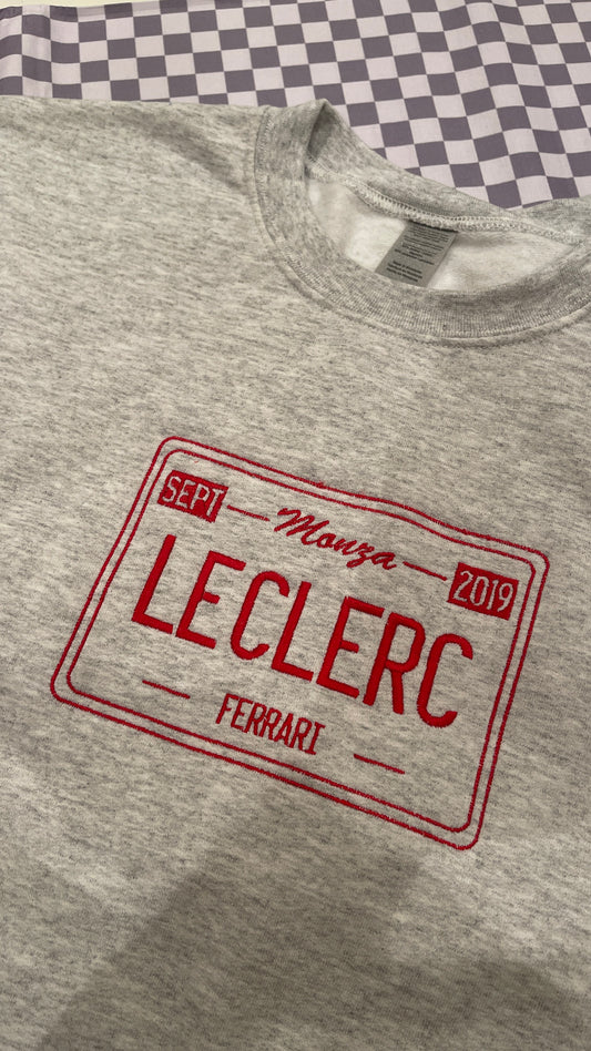 Charles Leclerc Monza 2019 License Plate Embroidered Crewneck with custom coloured embroidery