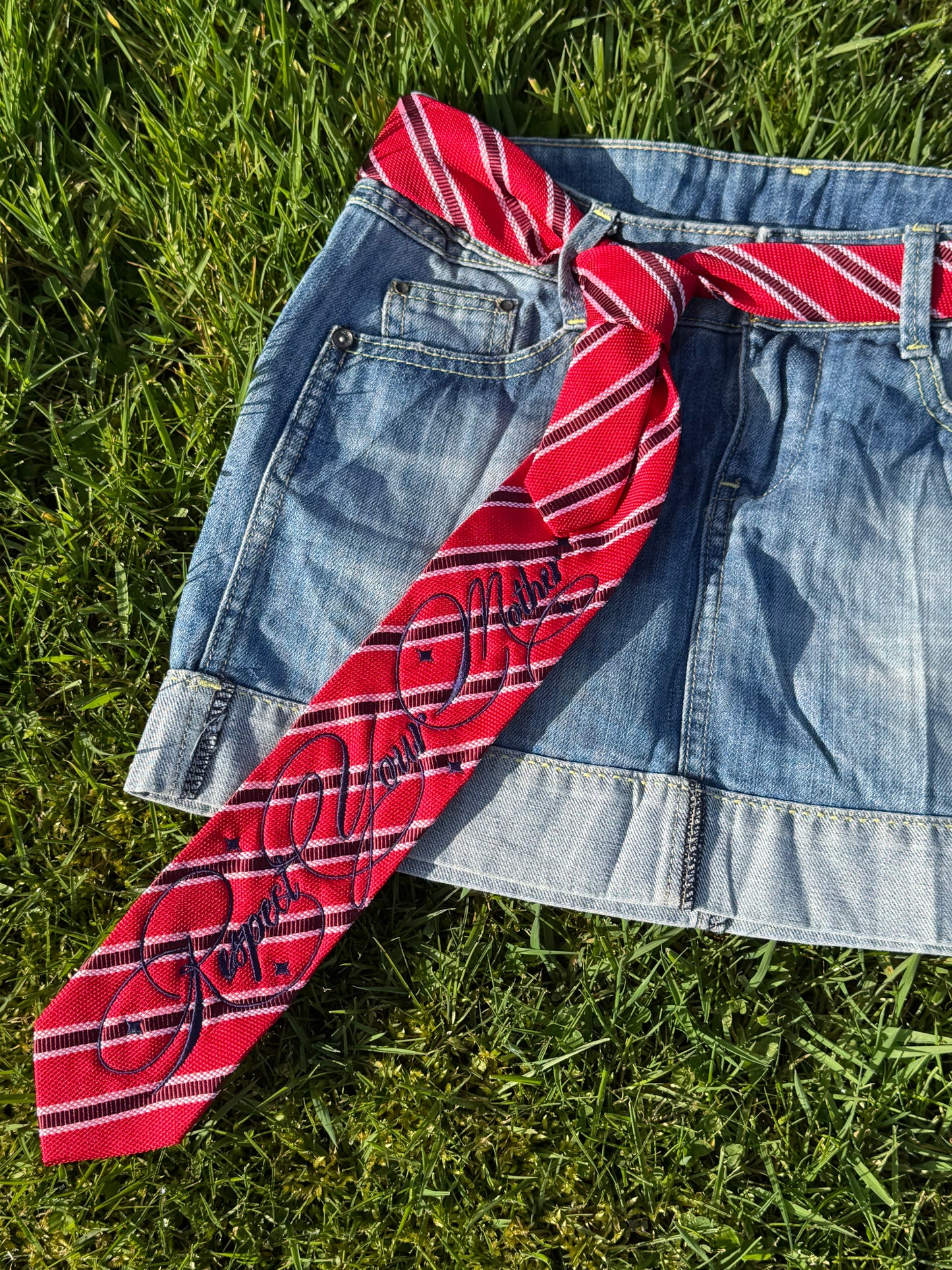 Embroidered Respect Your Mother Tie Belt