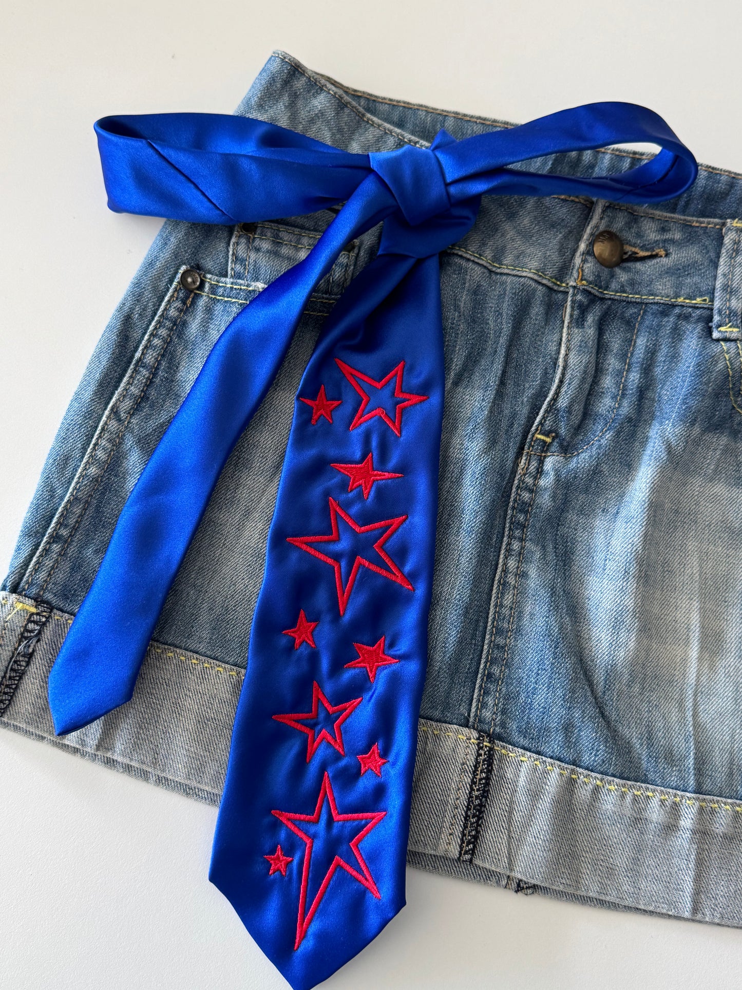 Embroidered Star Tie Belt