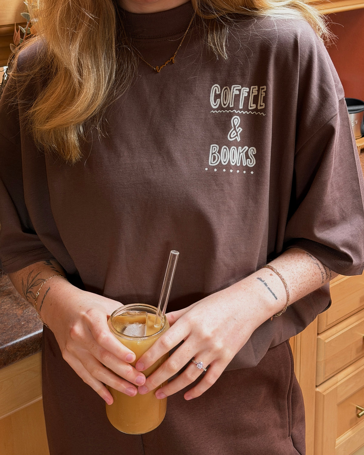 Coffee & Books Printed Super Oversized T-shirt