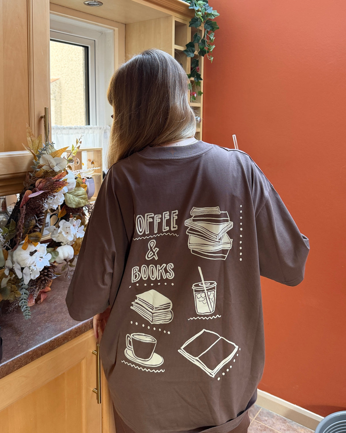 Coffee & Books Printed Super Oversized T-shirt