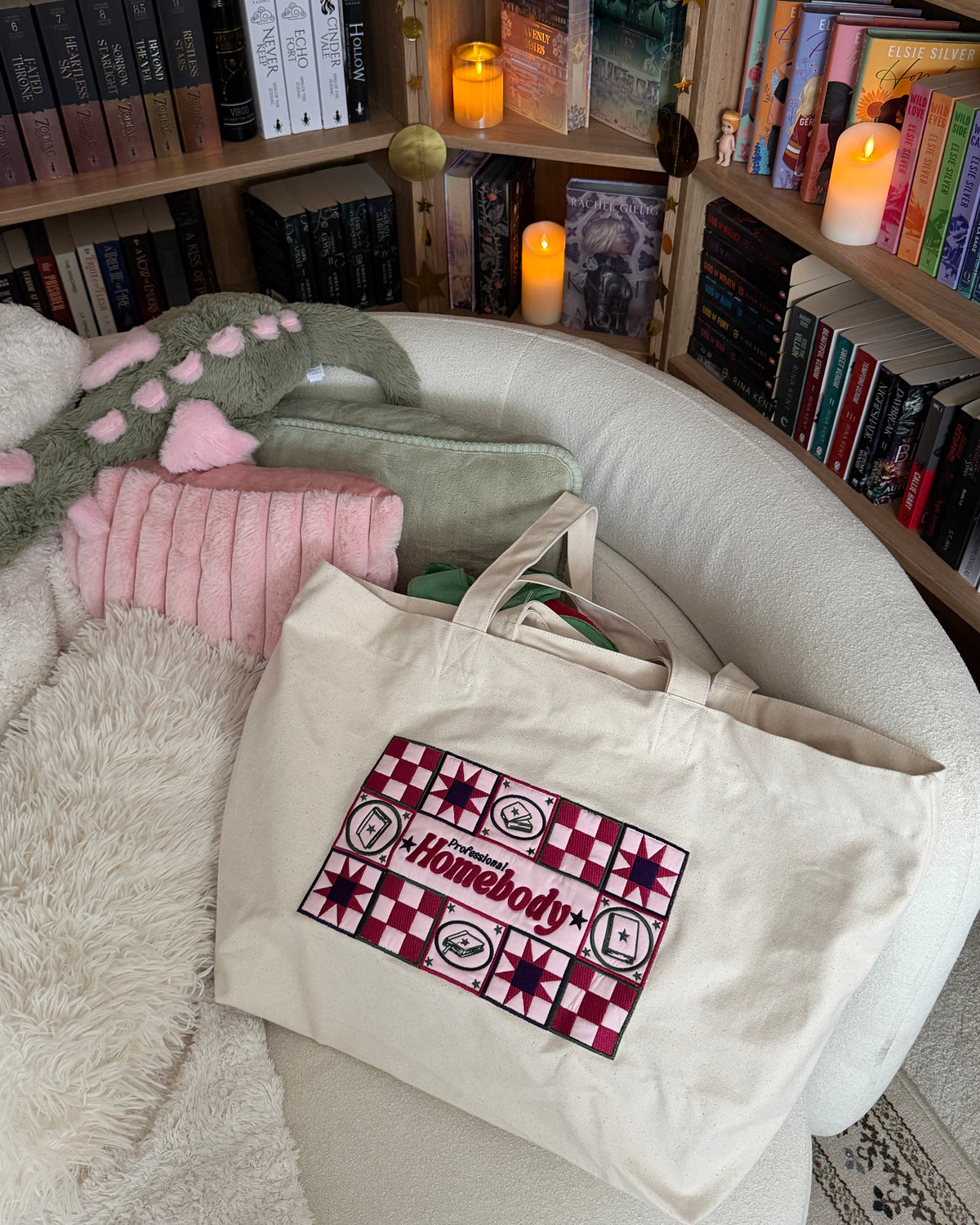 Professional Homebody Patchwork Embroidered Tote Bag