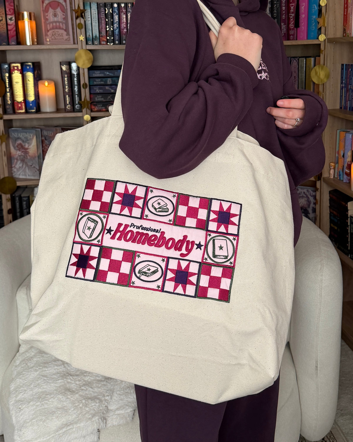 Professional Homebody Patchwork Embroidered Tote Bag