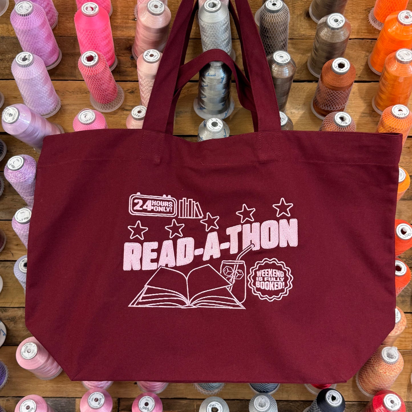 *SAMPLE SALE* Read-a-thon Embroidered Tote Bag