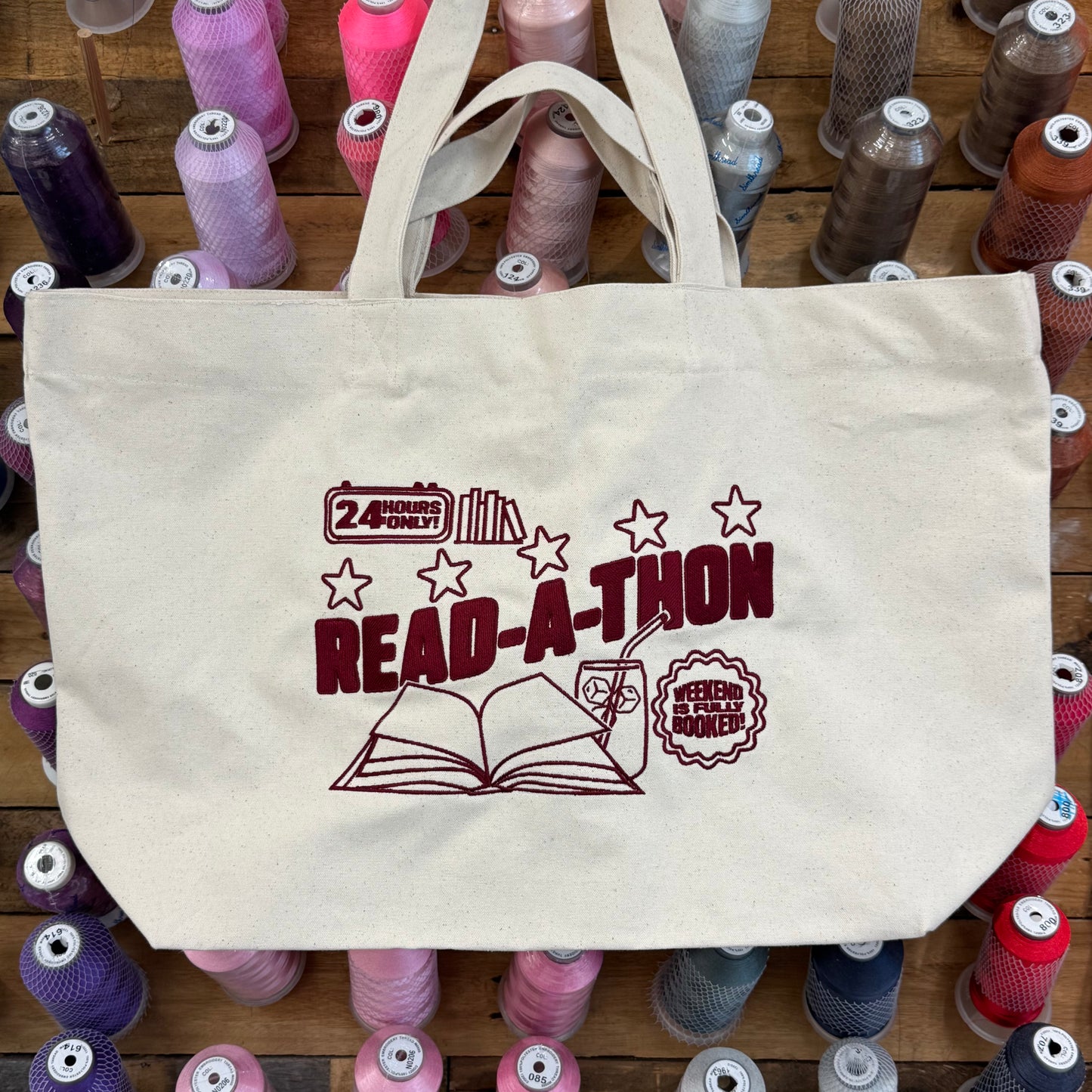 *SAMPLE SALE* Read-a-thon Embroidered Tote Bag