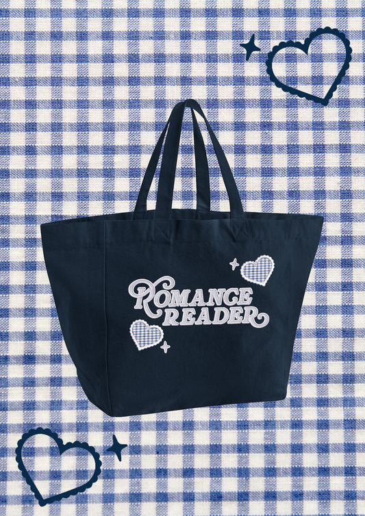 Romance Reader Embroidered Navy Tote Bag