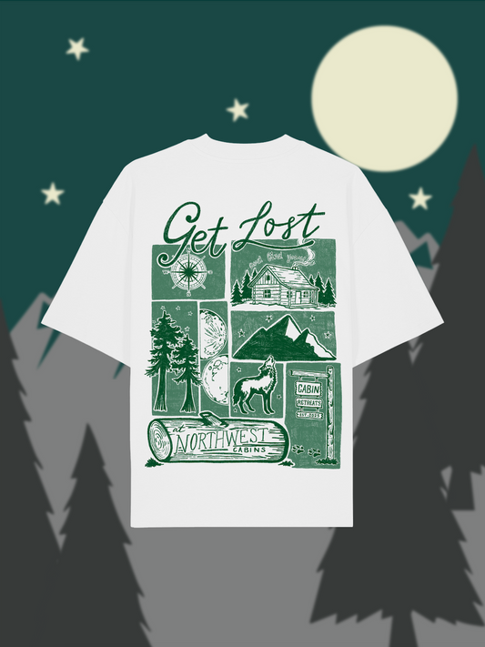 Get Lost at Northwest Cabins Super Oversized Printed T-shirt