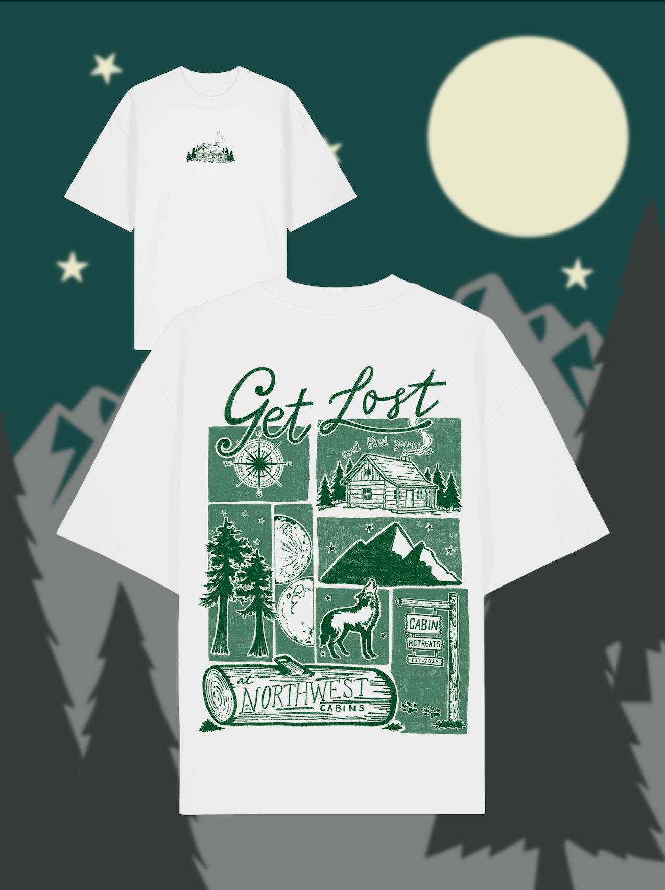 Get Lost at Northwest Cabins Super Oversized Printed T-shirt