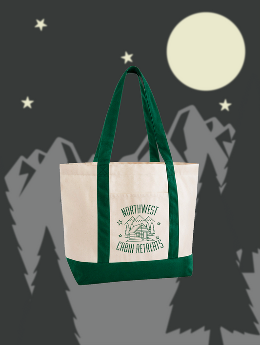 Northwest Cabin Retreat Embroidered Tote Bag