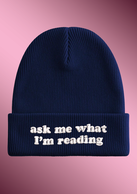 Ask me what I'm reading Embroidered Beanie