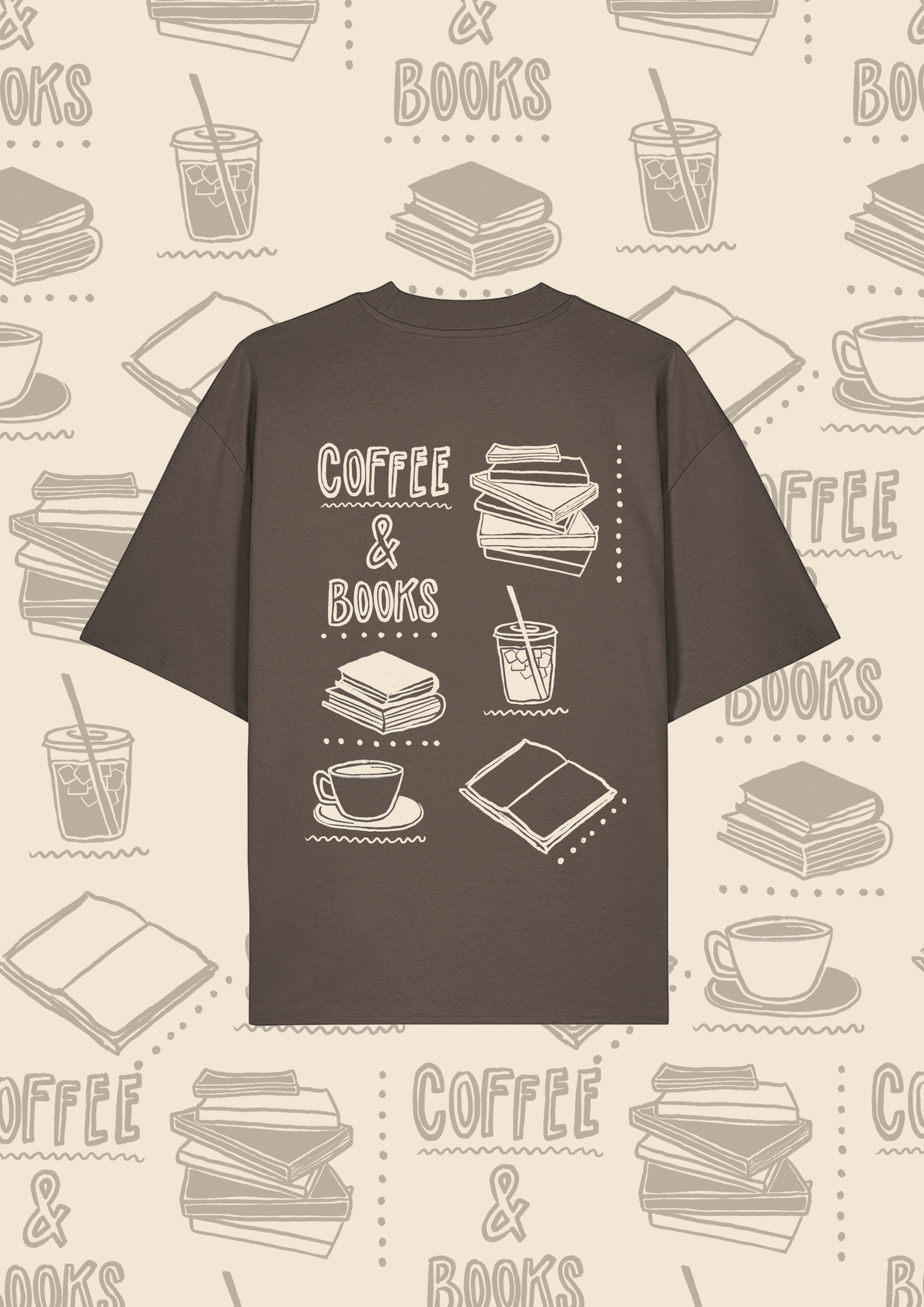 Coffee & Books Printed Super Oversized T-shirt