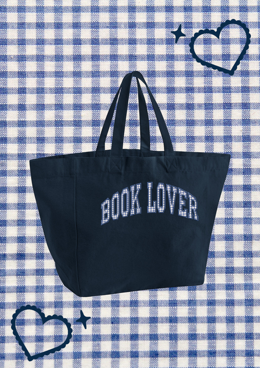 Book Lover Embroidered Navy Tote Bag