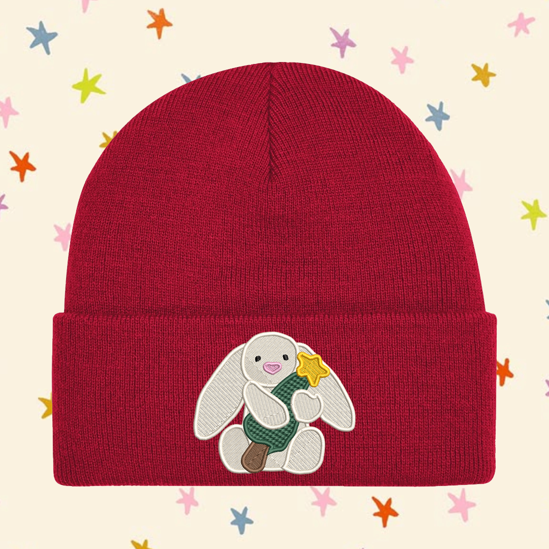 Christmas Bunny Embroidered Beanie