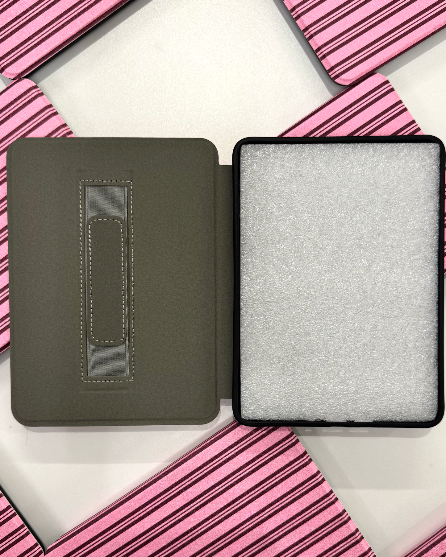 Pink & Burgundy Striped Kindle Case