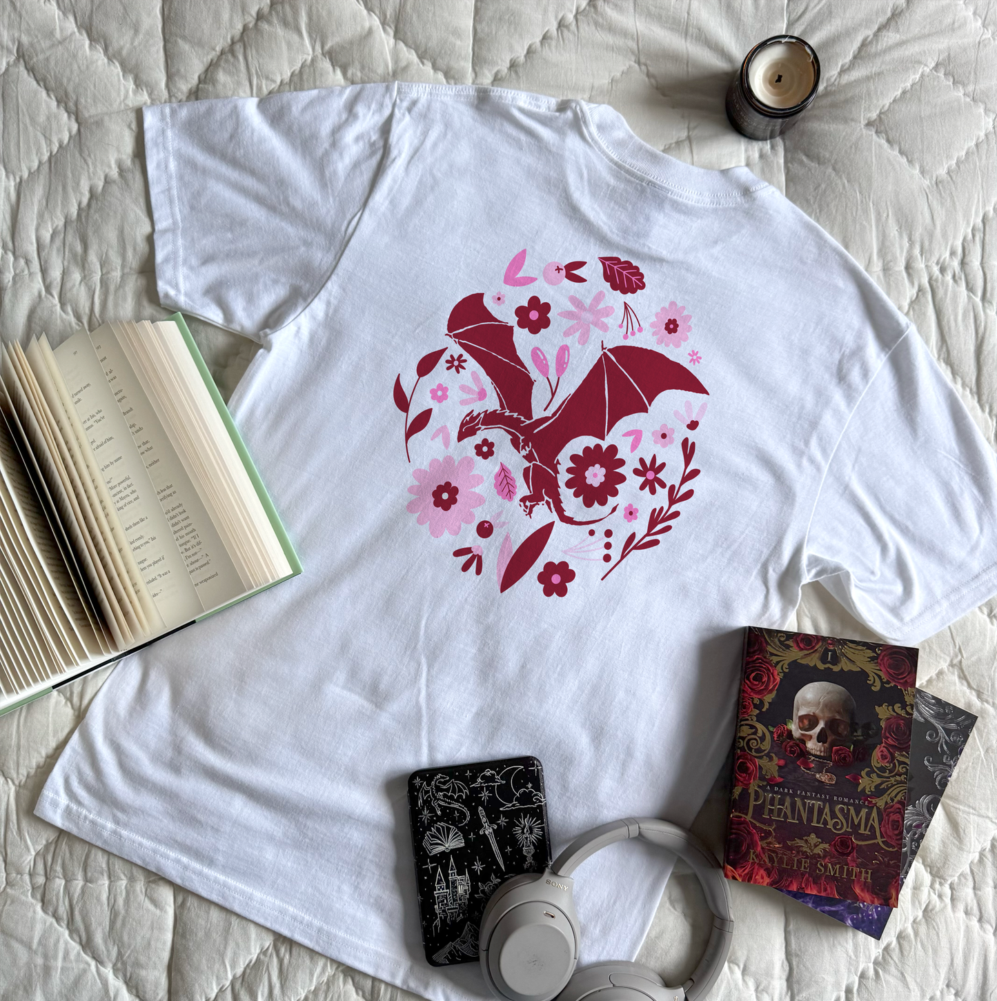 Floral Dragon Embroidered and Printed T-shirt