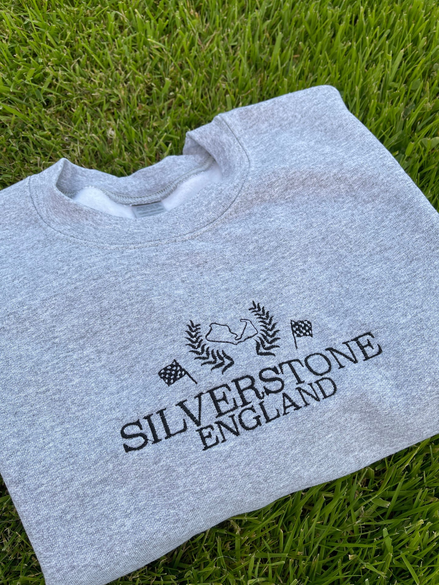 Silverstone Circuit Embroidered Crewneck with custom coloured embroidery