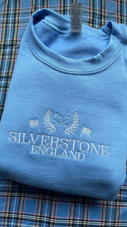Silverstone Circuit Embroidered Crewneck with custom coloured embroidery