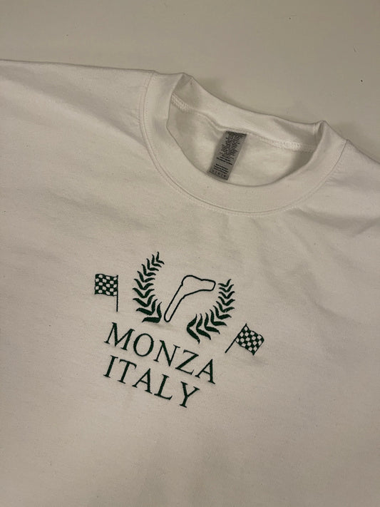 Monza Circuit Embroidered Crewneck with custom coloured embroidery