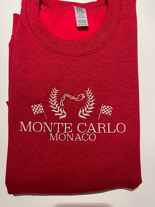 Monaco Circuit Embroidered Crewneck with custom coloured embroidery